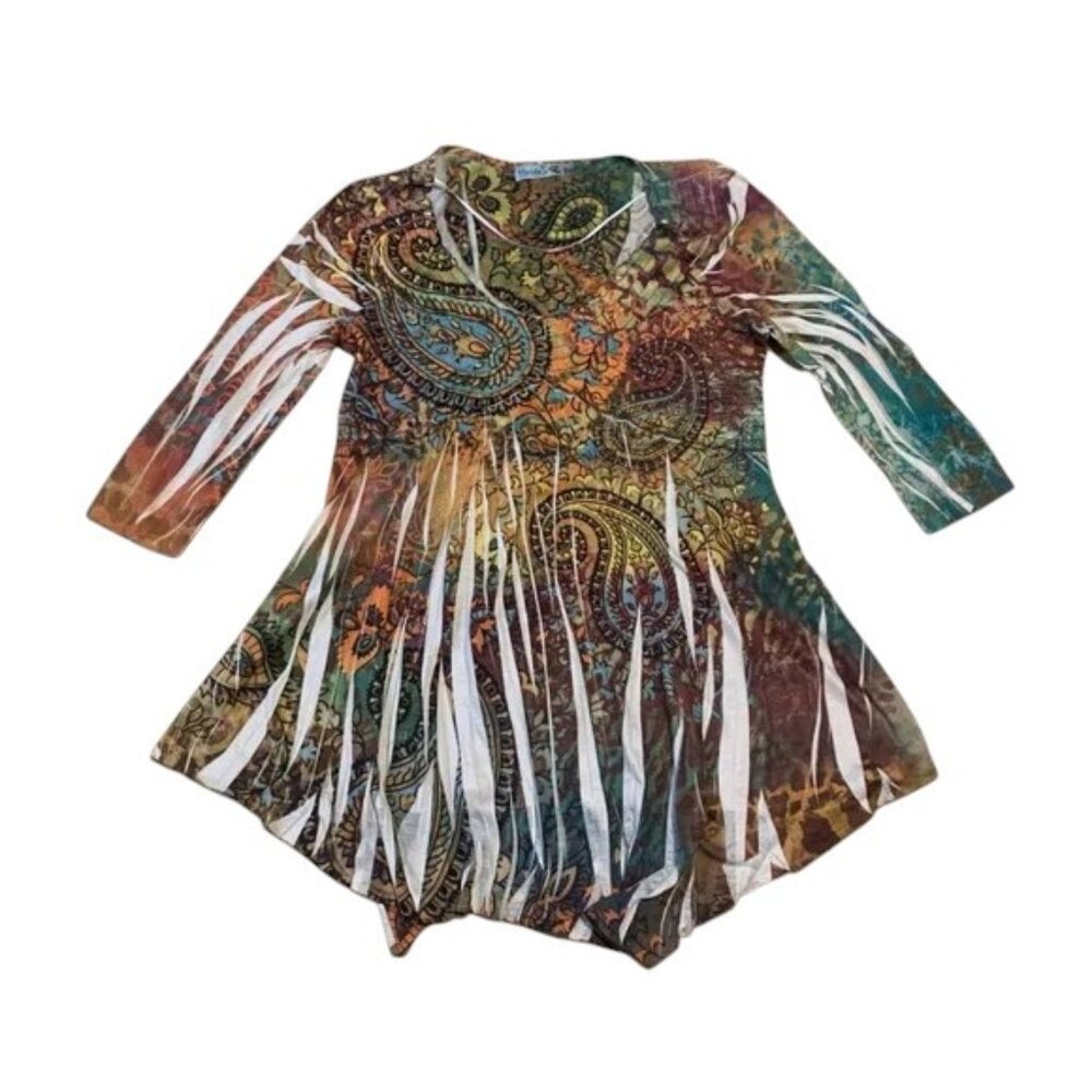 LIKE NEW GORGEOUS SOFT UNITY WORLD WEAR HIPPIE BOHO 3/4 SLEEVES TUNIC SZ M
